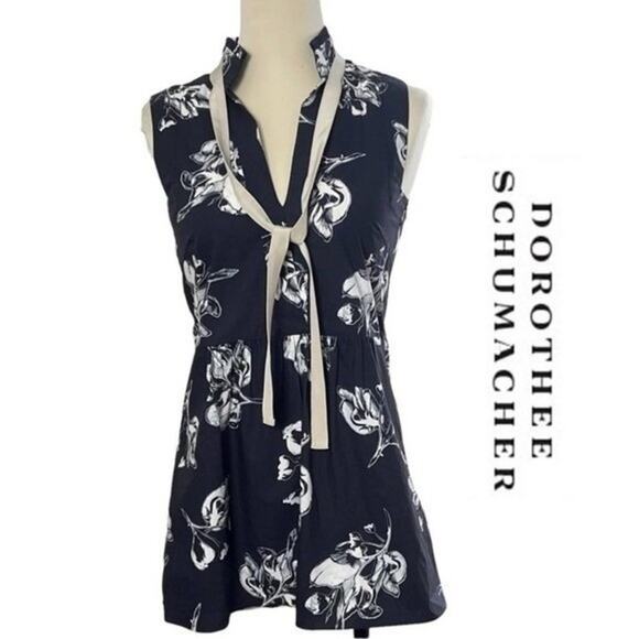 Dorothee Schumacher Sleeveless B/W  Classic Floral Blouse, Career, Coastal,  XS - Picture 2 of 9